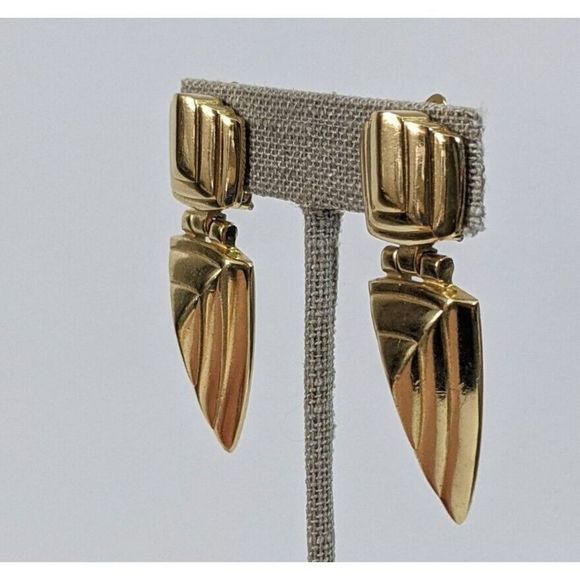 Givenchy Vintage Clip On Earrings - Gold Toned Door Knocker Triangle - Picture 4 of 12